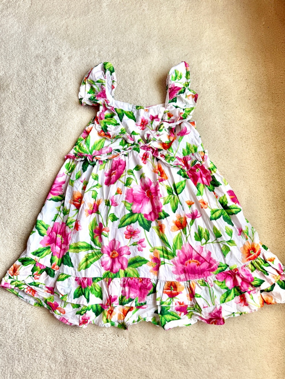 Janie and Jack Floral Ruffle Sundress White Pink Green Girls Size 6